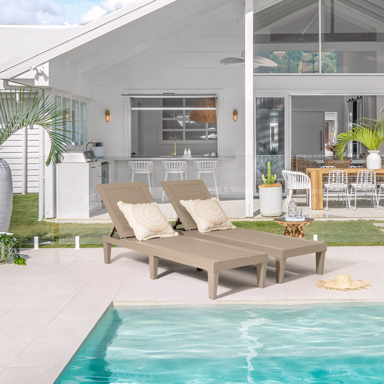Light Brown Polypropylene Outdoor Adjustable Chaise Lounge Set
