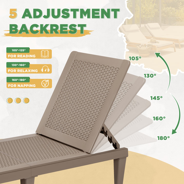 Light Brown Polypropylene Outdoor Adjustable Chaise Lounge Set