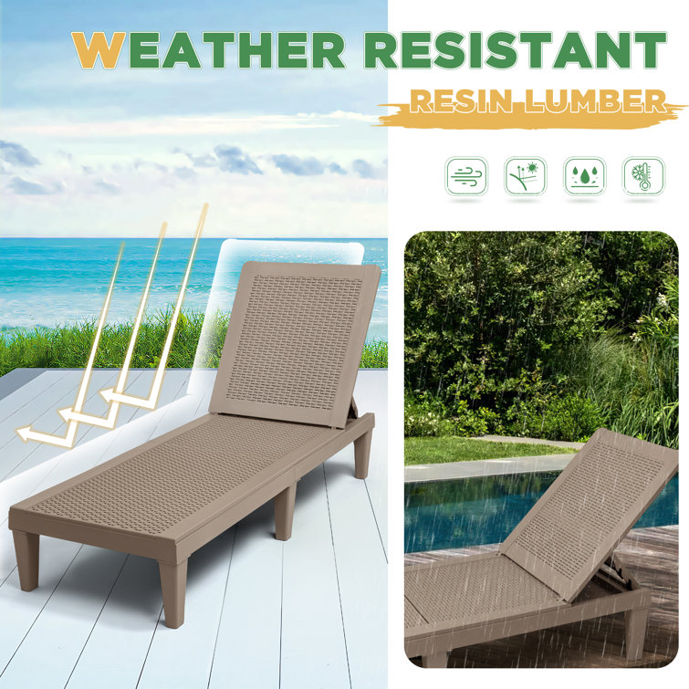 Light Brown Polypropylene Outdoor Adjustable Chaise Lounge Set