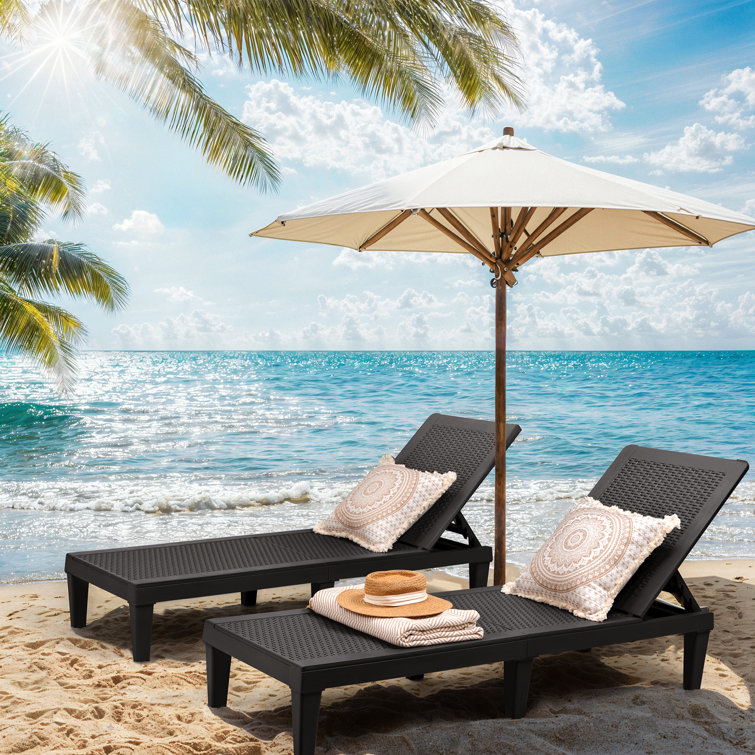 Black Polypropylene Resin Adjustable Outdoor Chaise Lounger Set