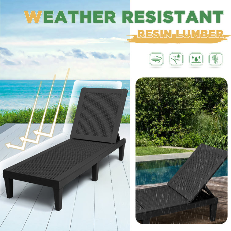 Black Polypropylene Resin Adjustable Outdoor Chaise Lounger Set