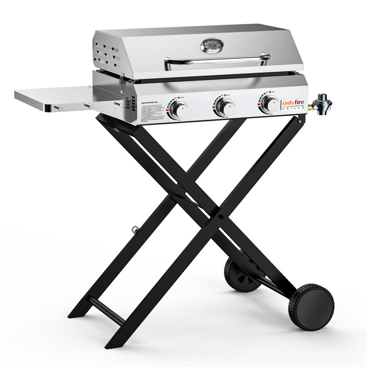 Stainless Steel 3-Burner Portable Propane Gas Grill with Cart