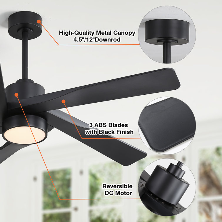 54" Matte Black Ceiling Fan with Light and Remote Control