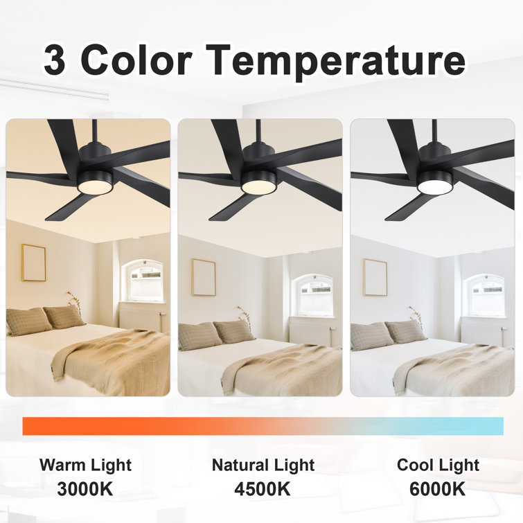54" Matte Black Ceiling Fan with Light and Remote Control