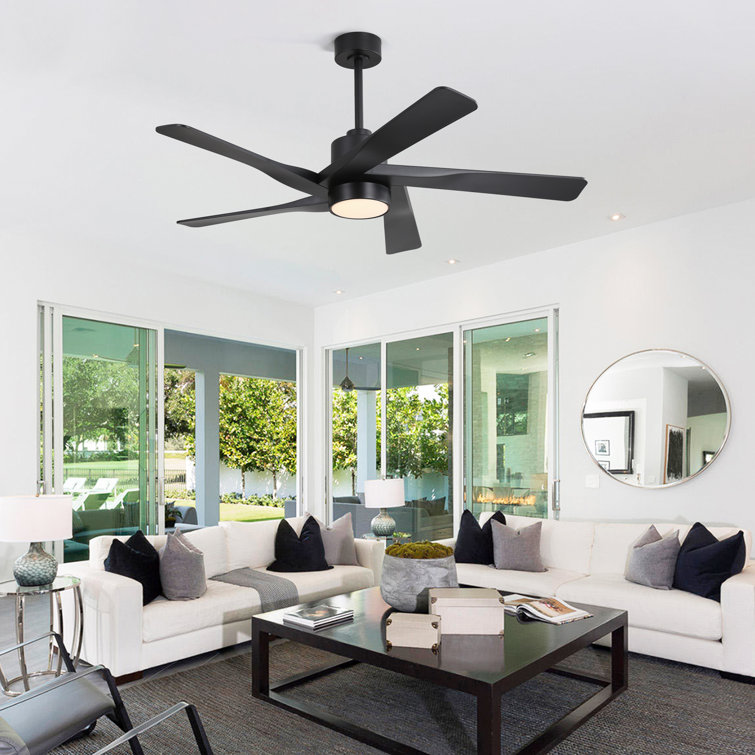 54" Matte Black Ceiling Fan with Light and Remote Control