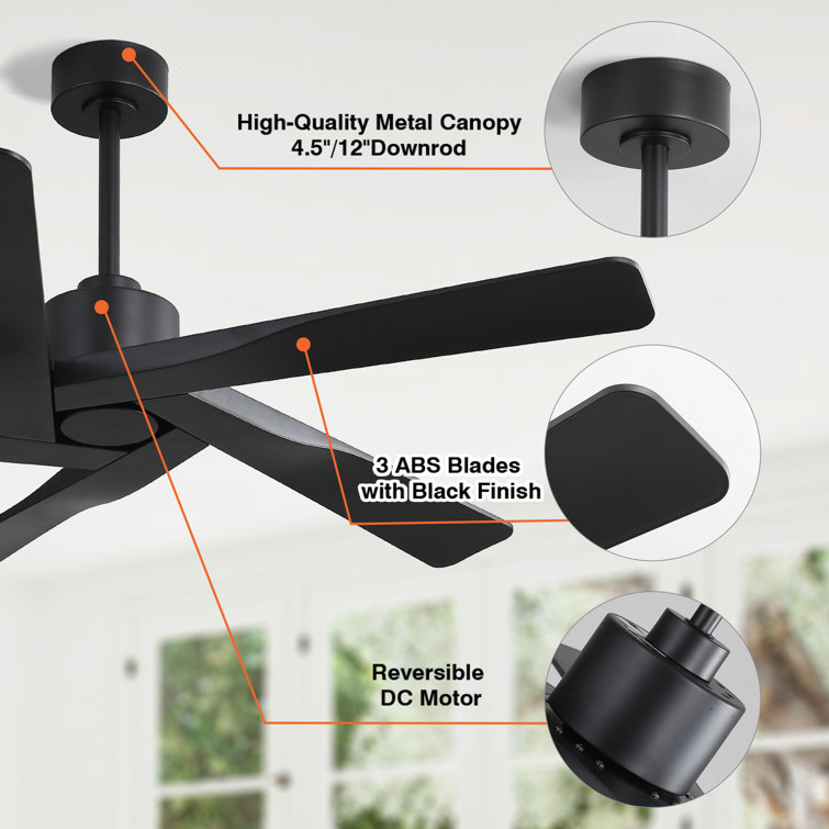64" Matte Black ABS Blade Ceiling Fan with Remote