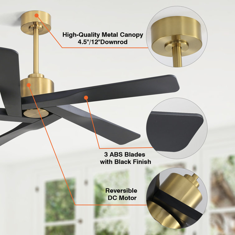 54" Gold and Black 5-Blade Ceiling Fan with Remote