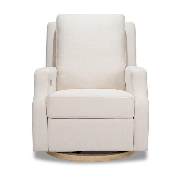 Cream Eco-Weave Recliner with Light Wood Swivel Base