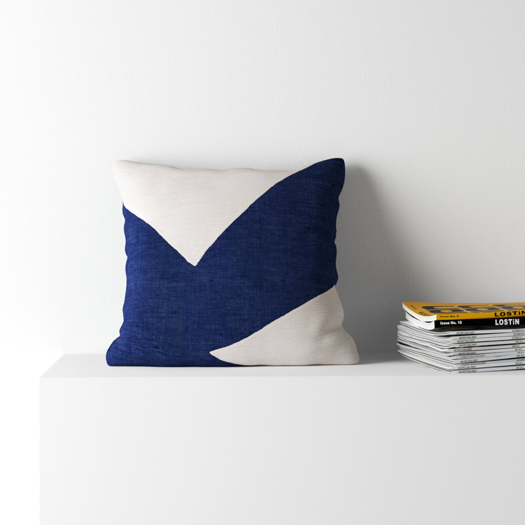 Blue and White Geometric Cotton Throw Pillow Set