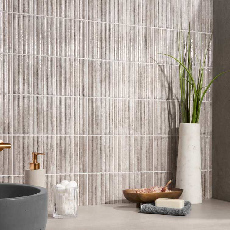 Hills Gray Glossy Ceramic Fluted Subway Wall Tile 6-in x 12-in