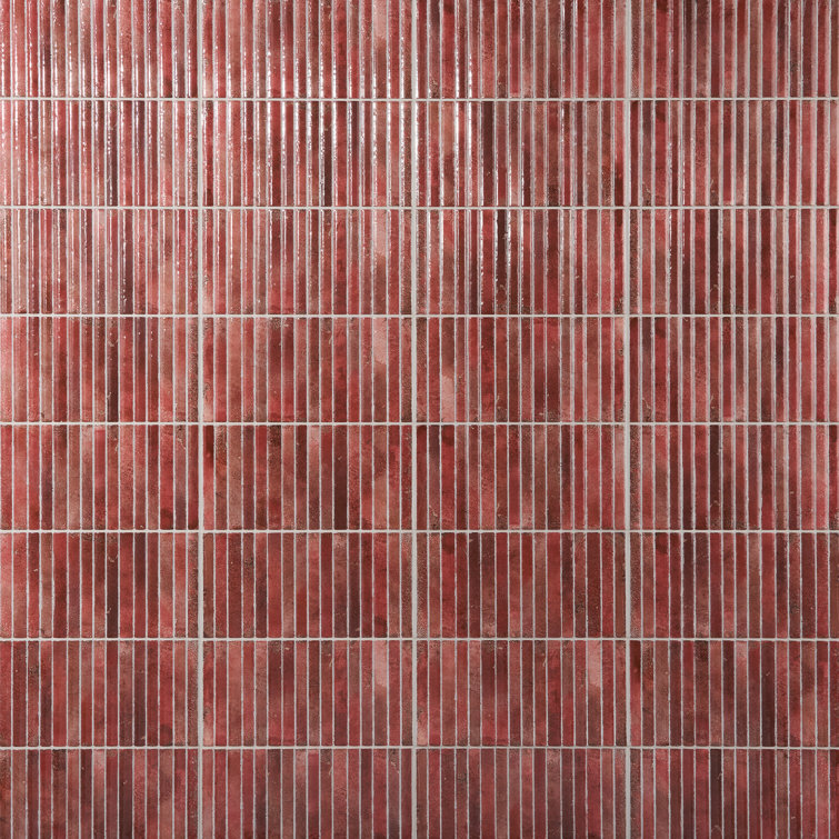 Red Polished Fluted Ceramic Subway Wall Tile 6x12