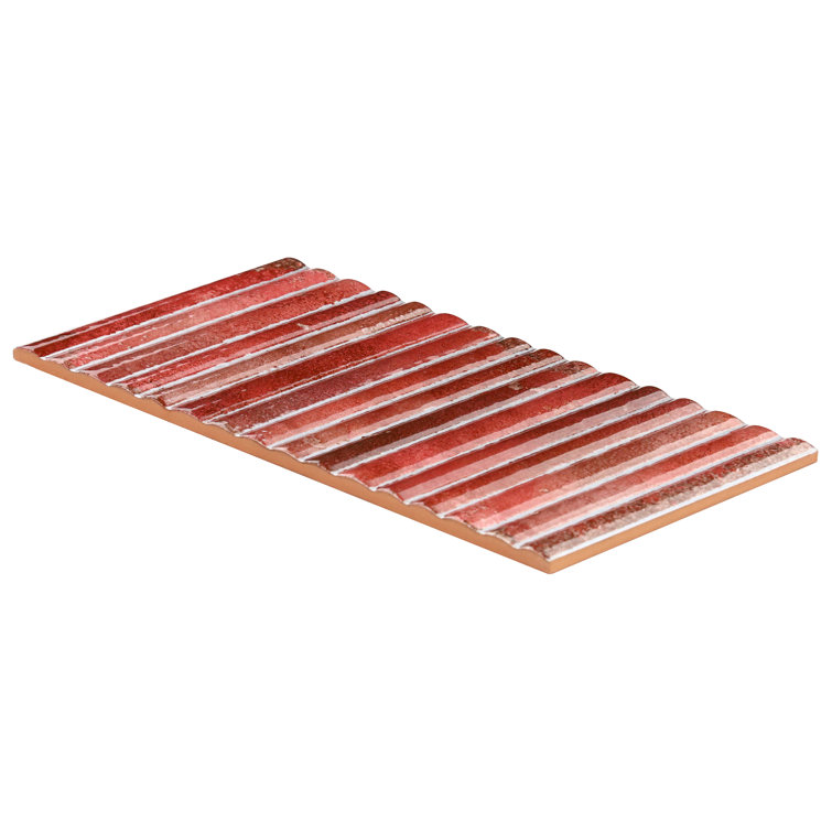 Red Polished Fluted Ceramic Subway Wall Tile 6x12