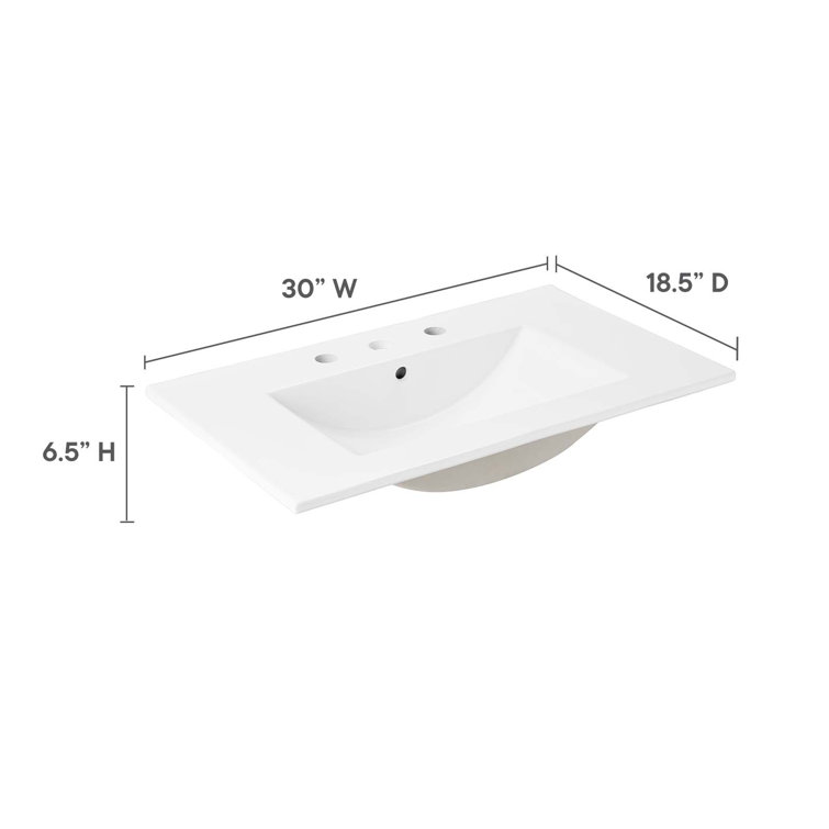 Cayman 30'' White Ceramic Rectangular Bathroom Sink