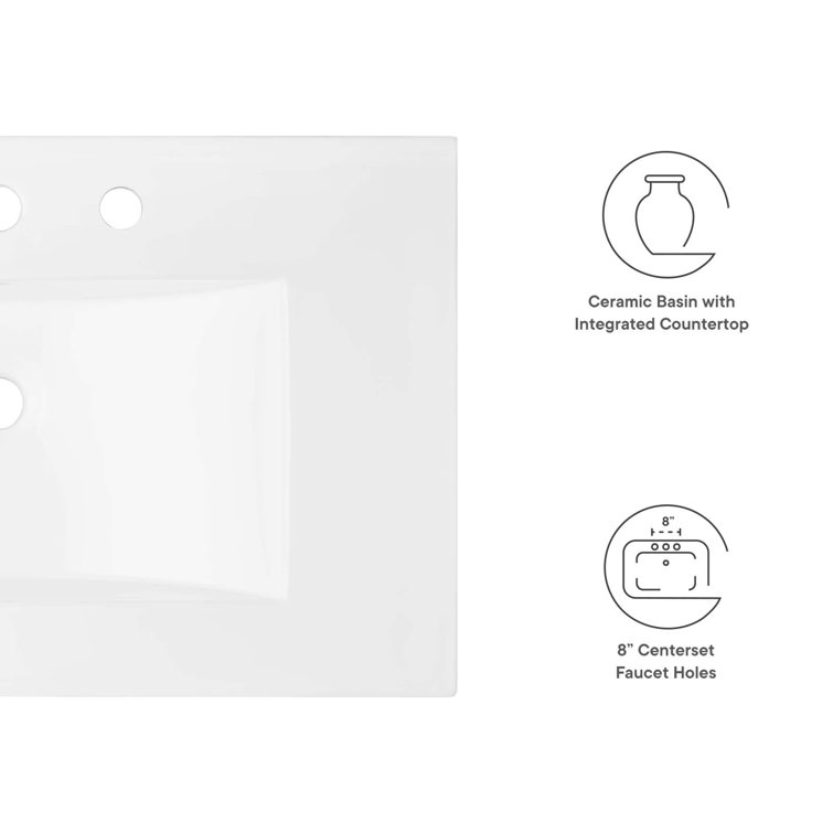 Cayman 30'' White Ceramic Rectangular Bathroom Sink