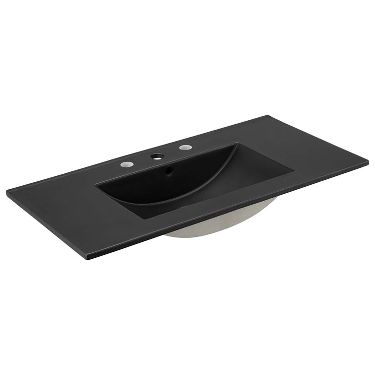 Cayman Black Ceramic 36" Rectangular Bathroom Sink