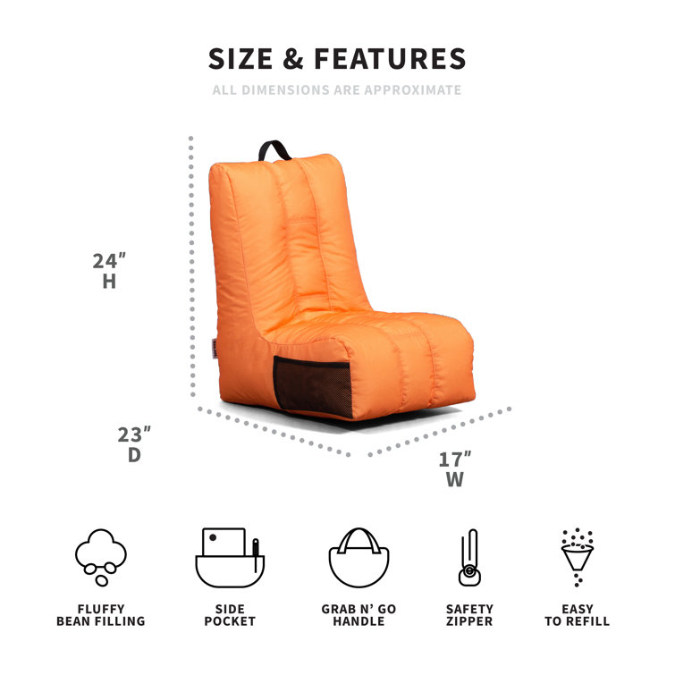Tangerine Polyester Video Lounger Bean Bag Chair with Removable Cover