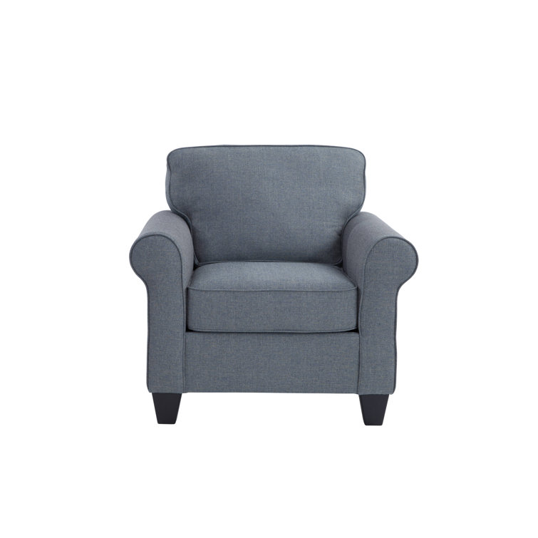 Classic Cottage Blue Barrel Armchair with Linen Texture
