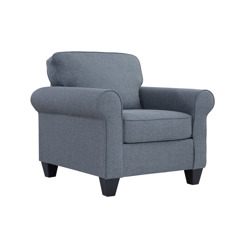 Classic Cottage Blue Barrel Armchair with Linen Texture