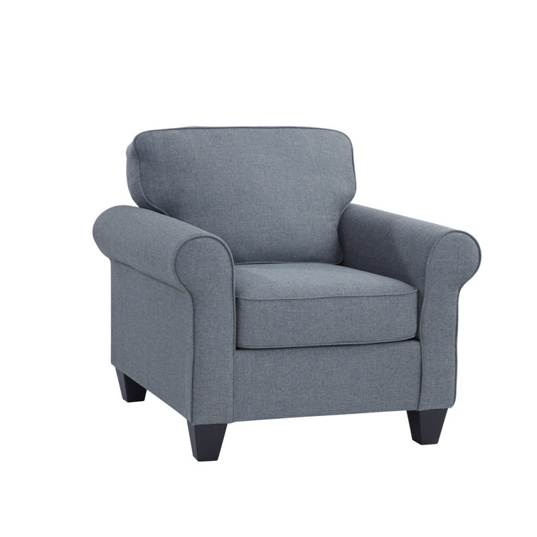 Classic Cottage Blue Barrel Armchair with Linen Texture
