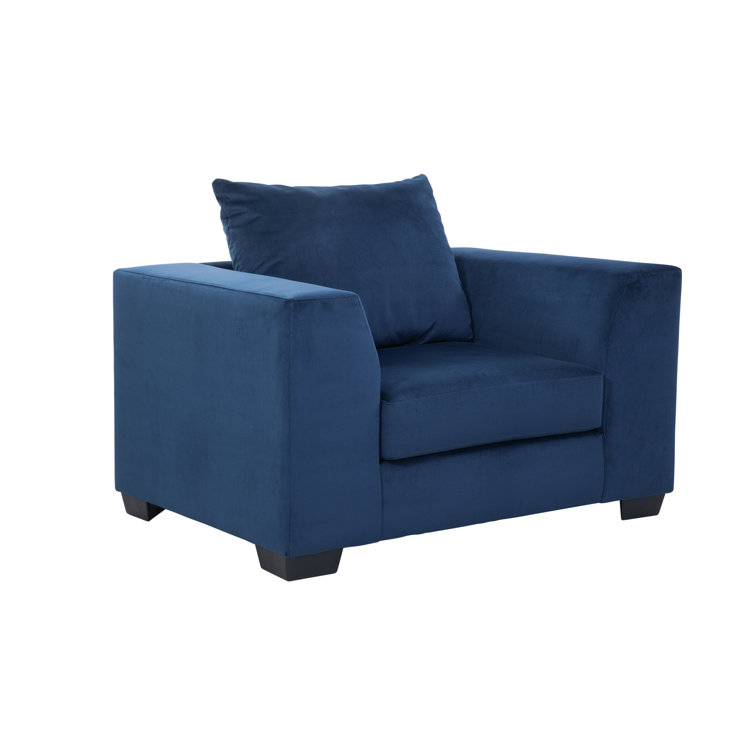 Blue Microfiber Oversized Accent Chair with Wood Legs