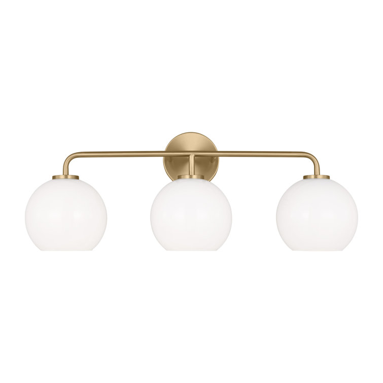 Satin Brass 3-Light Vanity Fixture with White Globe Shades