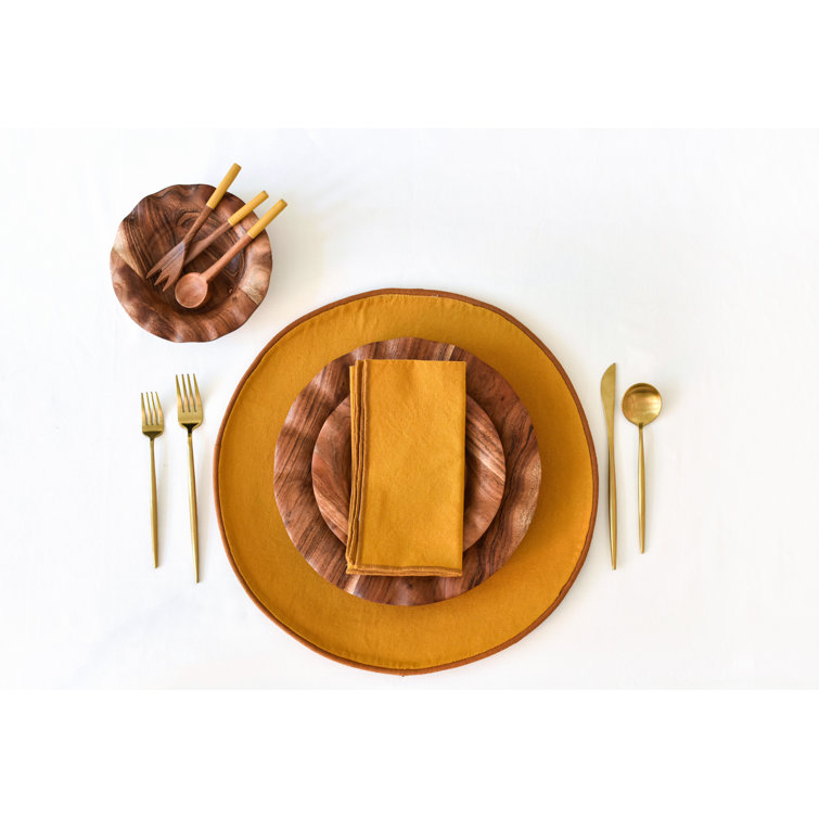 Ecru Cotton Round Placemats Set of 4 with Piped Edging