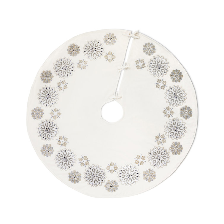 White and Silver Cotton Holiday Tree Skirt