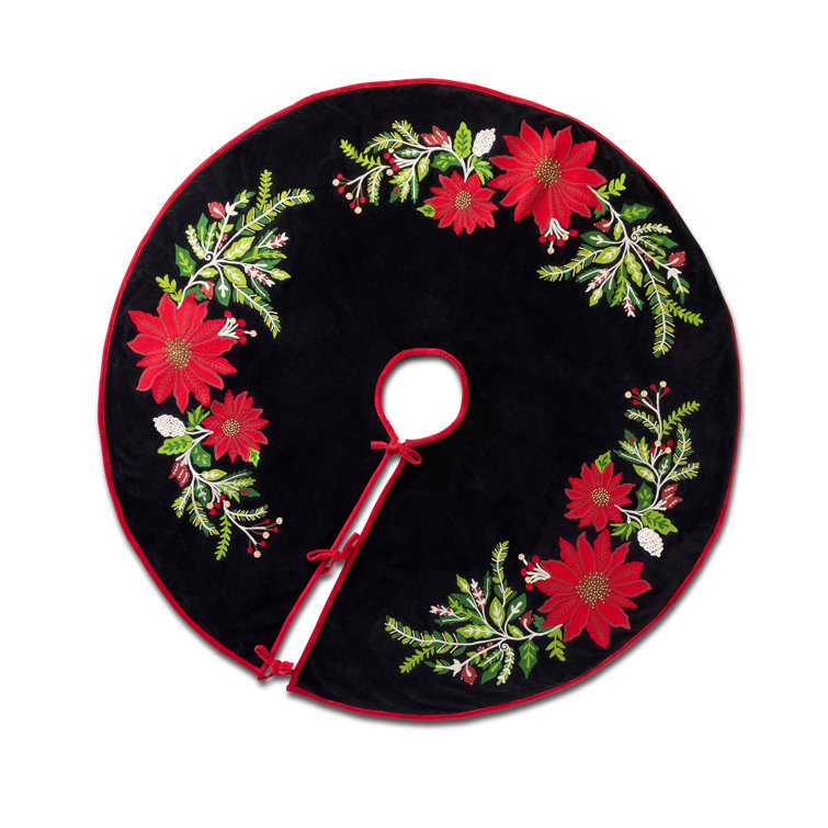 Black Velvet Poinsettia Embroidered 32'' Tree Skirt