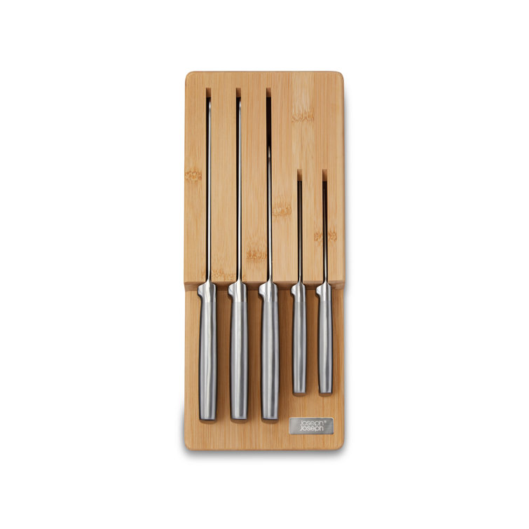 Joseph Joseph Joseph Joseph Elevate Steel 5-Piece Knife Set with In-Drawer Bamboo Storage Tray