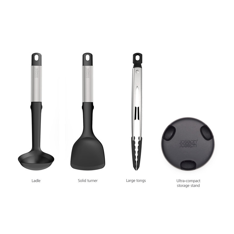 Stainless Steel and Silicone 3-Piece Utensil Set with Stand