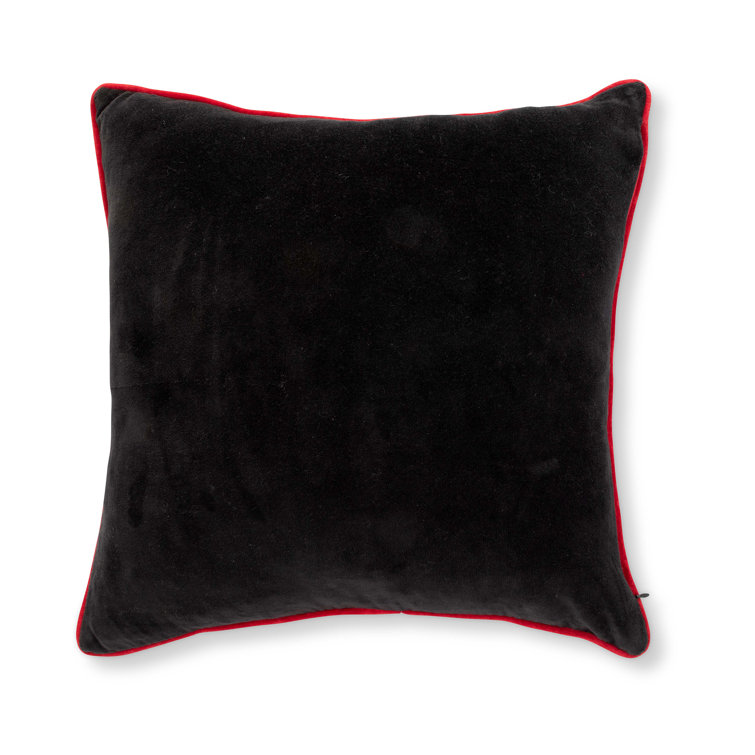 Black Velvet Square Embroidered Poinsettia Pillow
