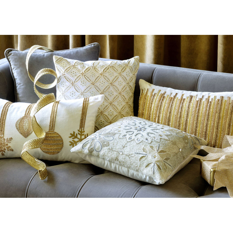 20'' Beige Embroidered Square Accent Pillow