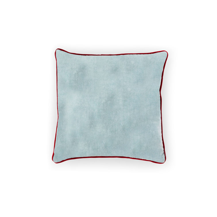 18" Light Blue Velvet Square Pillow with Embroidered Winter Foliage