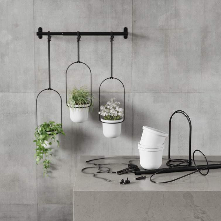 Triflora Adjustable White/Black Indoor Hanging Planter