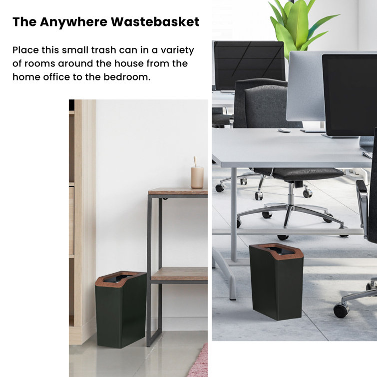 2.1 Gallon Slim Rectangular Black and Brown Plastic Trash Can Set