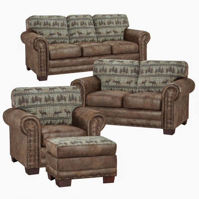 Deer Teal and Brown Microfiber 4-Piece Living Room Set