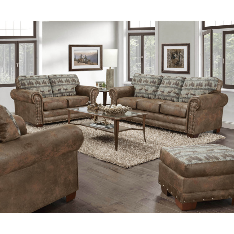 Deer Teal 4-Piece Rustic Sleeper Sofa Set with Oak Frame