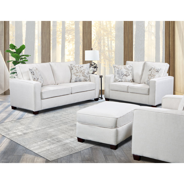 Soft Washed Cream 4-Piece Living Room Set with Sleeper Sofa