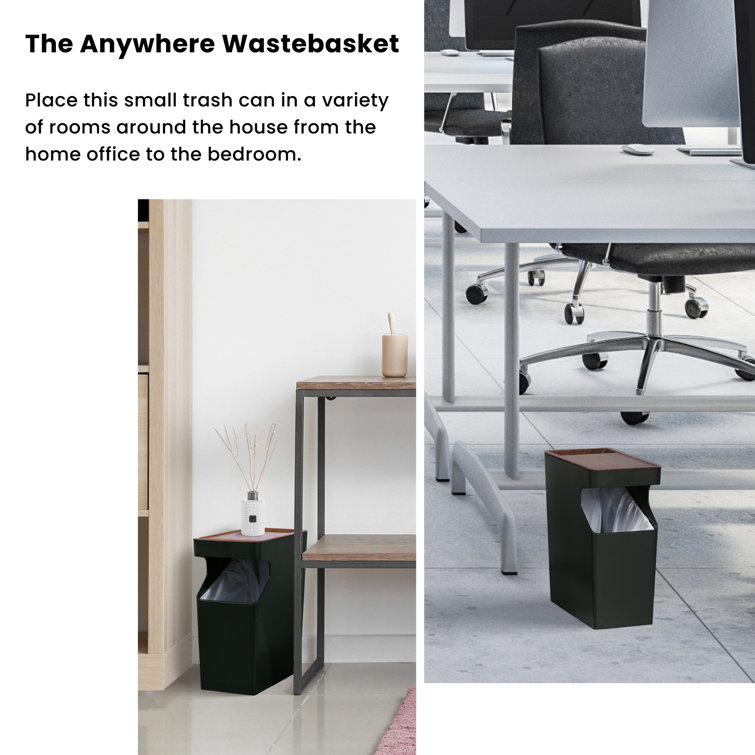 Black Rectangular Wood Grain Office Trash Can Set