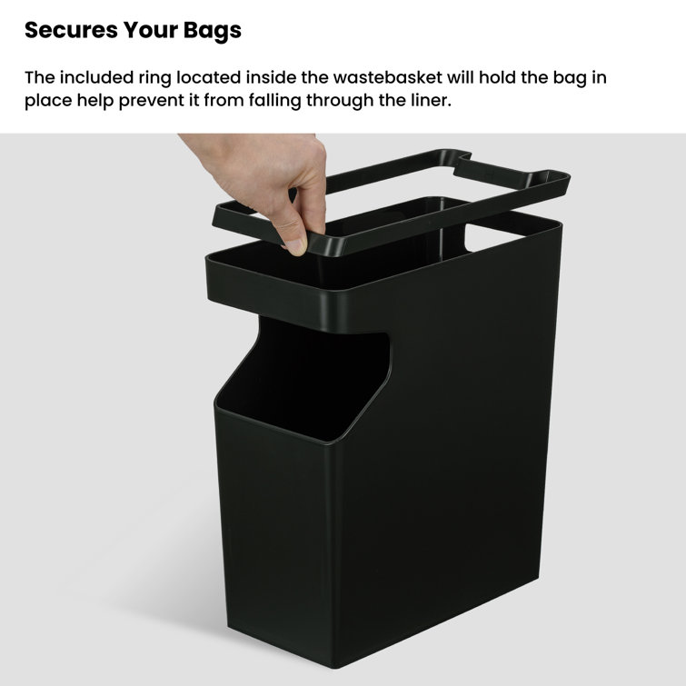 Black Rectangular Wood Grain Office Trash Can Set