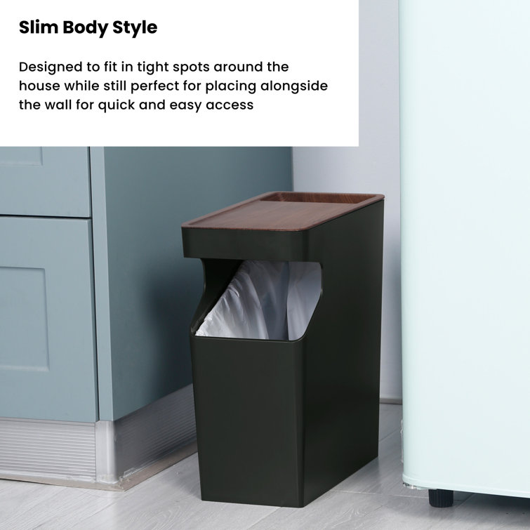 Black Rectangular Wood Grain Office Trash Can Set