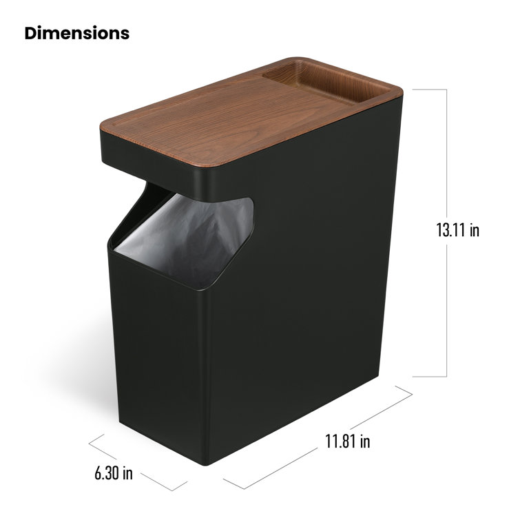 Black Rectangular Wood Grain Office Trash Can Set