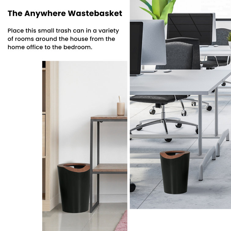 2.3 Gallon Black and Wood Round Trash Can Set
