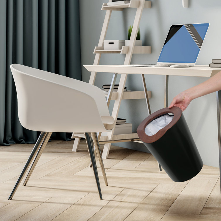 2.3 Gallon Black and Wood Round Trash Can Set