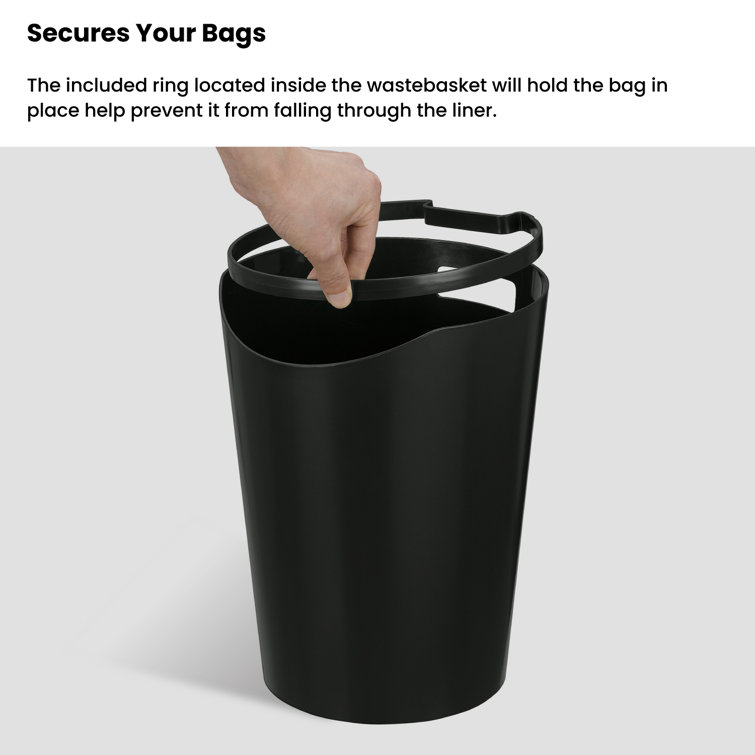 2.3 Gallon Black and Wood Round Trash Can Set