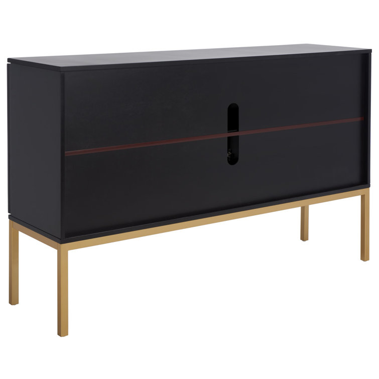 Zadie Coastal Black and Gold Rattan Sideboard with Storage