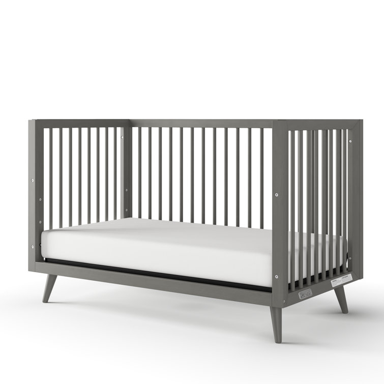 Lunar Gray Pine Wood Mid-Century Modern Convertible Crib