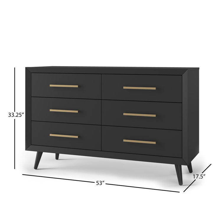 Ebony Mid-Century Modern Double Dresser with Turned Legs