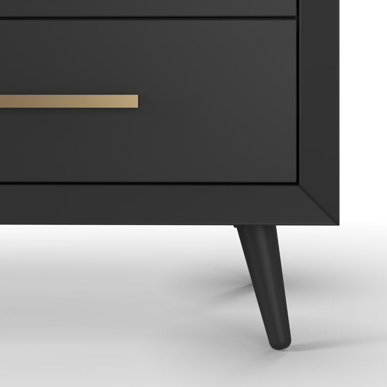 Ebony Mid-Century Modern Double Dresser with Turned Legs