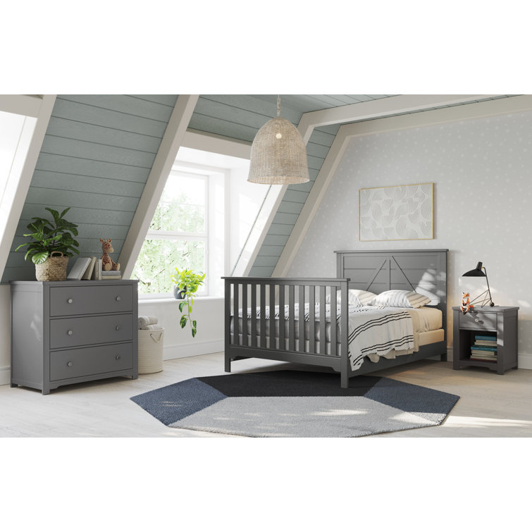 Brushed Pebble Pine Wood Nightstand with Drawer and Shelf